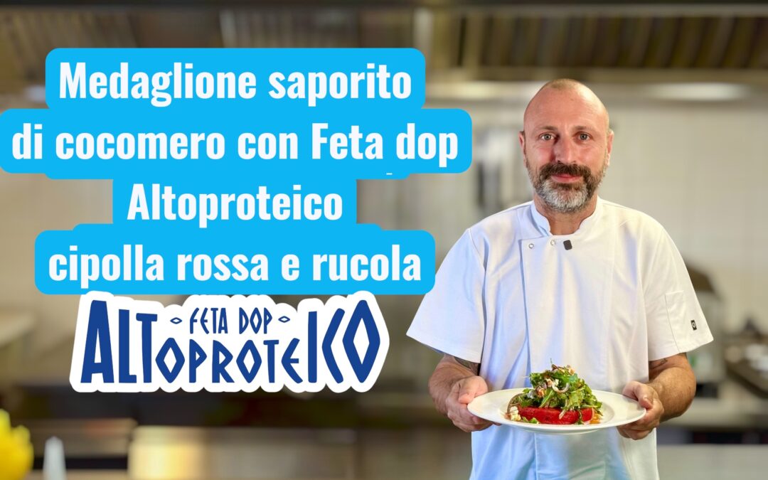 MEDAGLIONE SAPORITO CON COCOMERO, FETA DOP ALTOPROTEICO, CIPOLLA ROSSA E RUCOLA